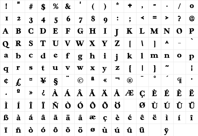 CasablancaLH Bold  glyph index