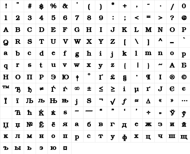 ER Bukinist Mac Bold  glyph index