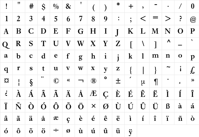 Ehrhardt BQ Regular  glyph index