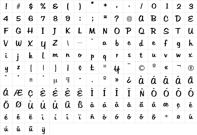Hudson Regular  glyph index