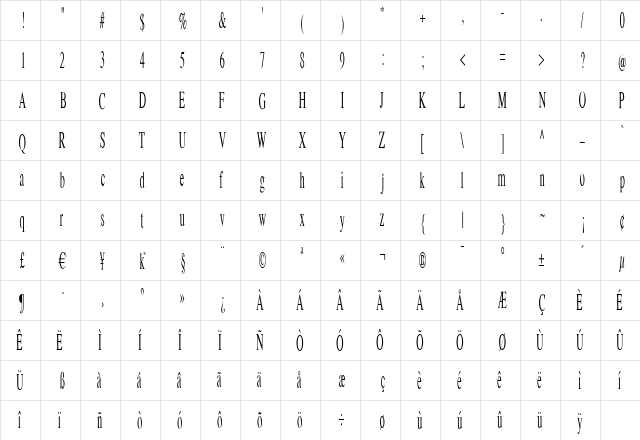 MKlimesCondensed Regular  glyph index