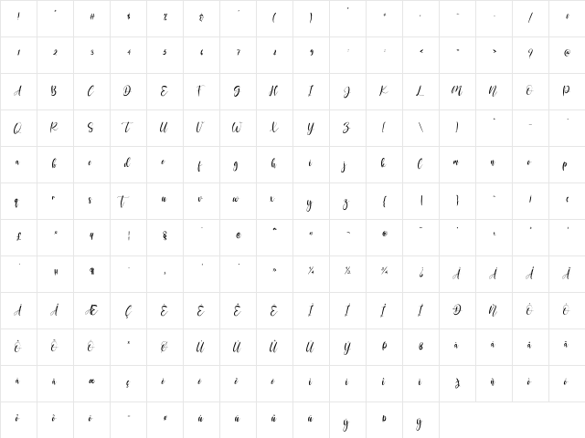 Jeniffer Regular  glyph index