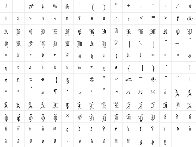 Manuscript Open Regular  glyph index