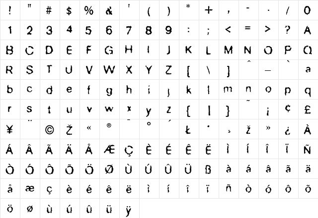 NervousNellie Regular  glyph index