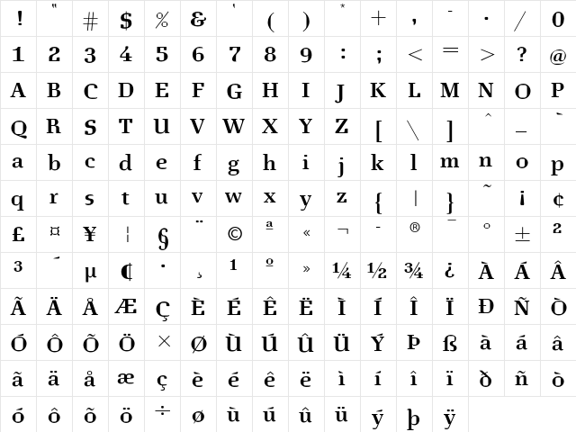 Euclides Regular  glyph index