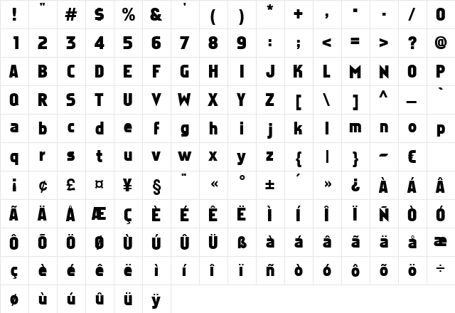 Narbonne Regular  glyph index