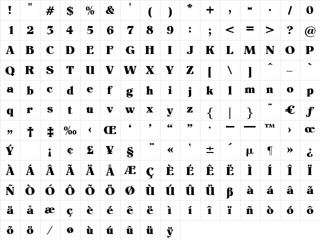 Hohenfels Regular  glyph index