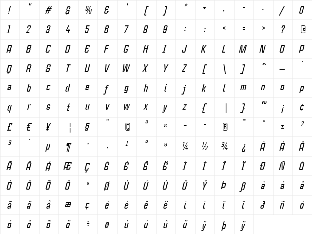 CaseStudyNoOne LT Medium Italic  glyph index