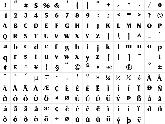 Griffon Extrabold Regular  glyph index