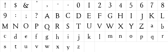 National Oldstyle HPLHS  glyph index