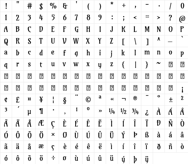 Amarante Regular  glyph index