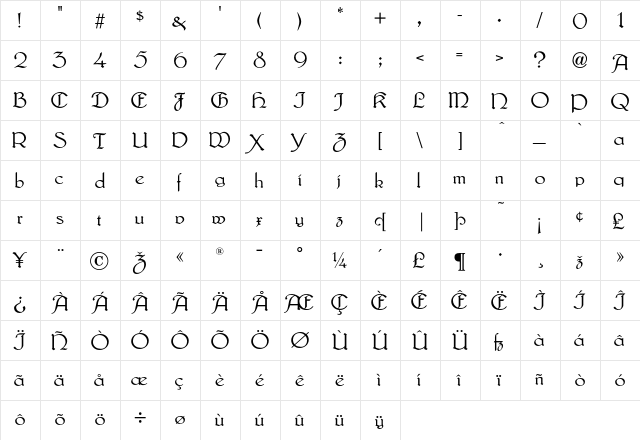Lautenbach Regular  glyph index