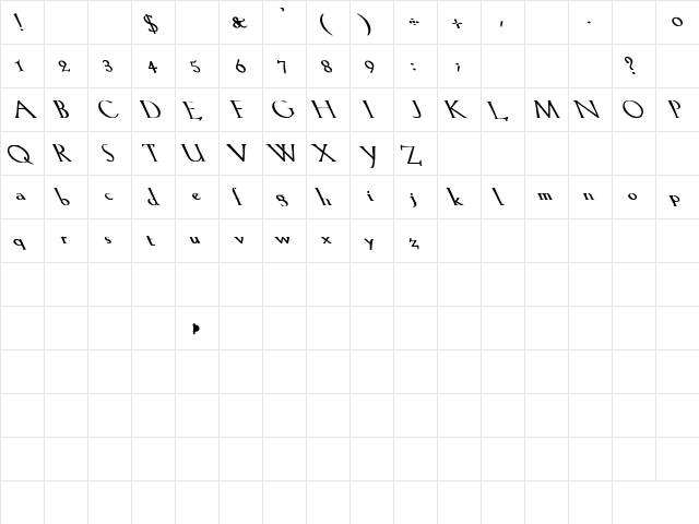 Lilith-Light bOLD Lefty Bold  glyph index