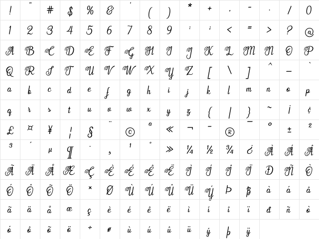 Elldier Regular  glyph index