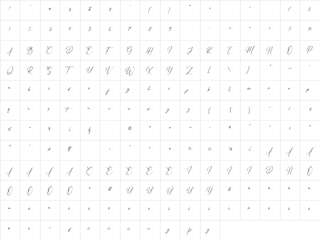 Eternal Amsterdam Regular  glyph index