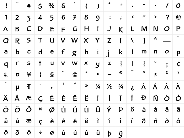 Clair Medium  glyph index