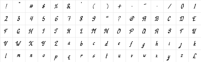 Camille Script  glyph index