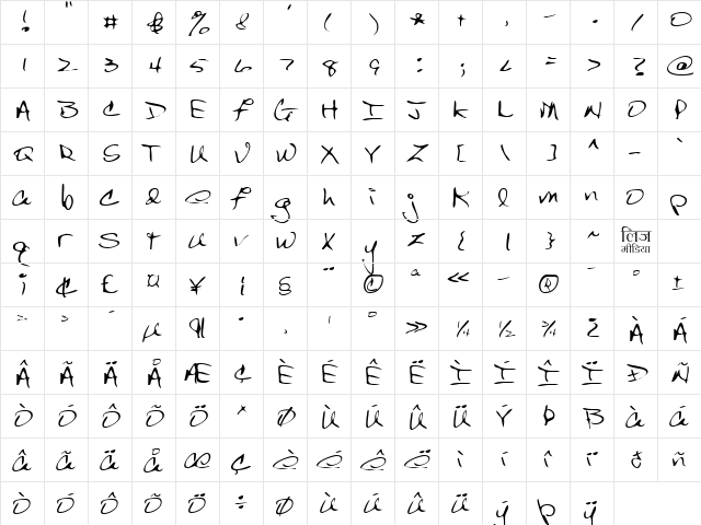 LEHN150 Regular  glyph index