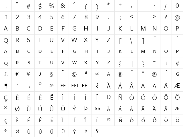 FreightSans BookSC  glyph index