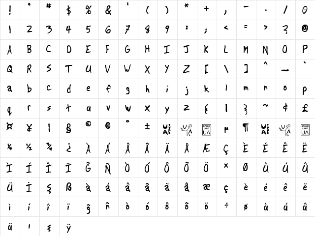 TR Another Regular  glyph index