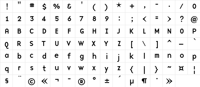 BaseNineC Regular  glyph index