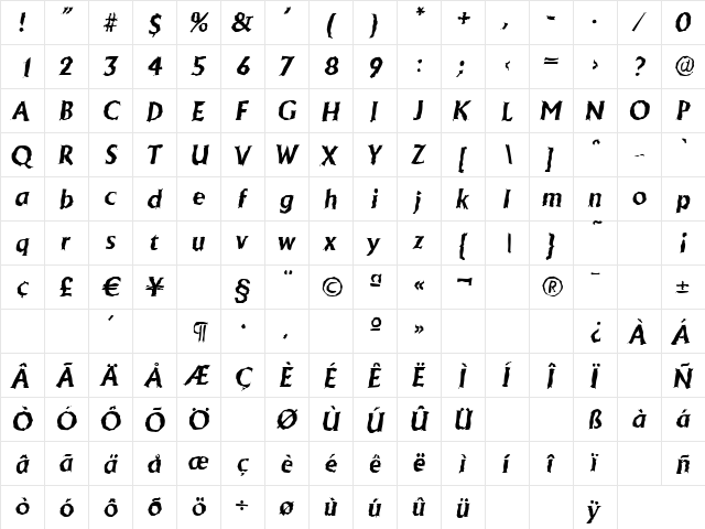 JacobBeckerRandom BoldItalic  glyph index