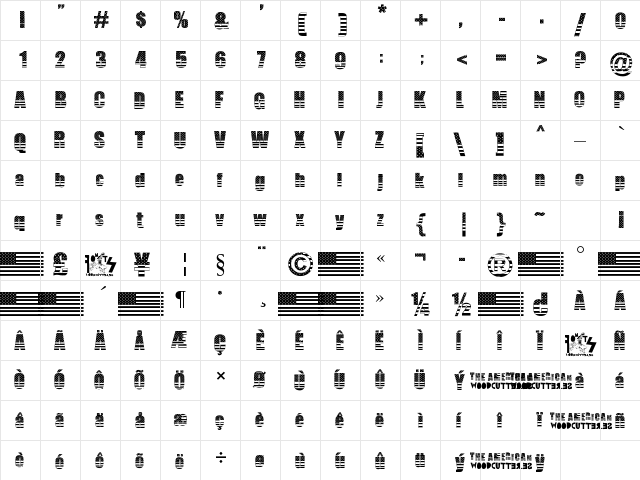 THE AMERICAN Regular  glyph index