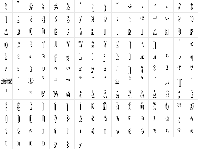 Ricks American NF Regular  glyph index