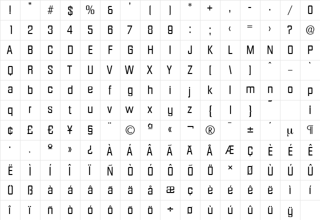 DiamanteSerial Regular  glyph index