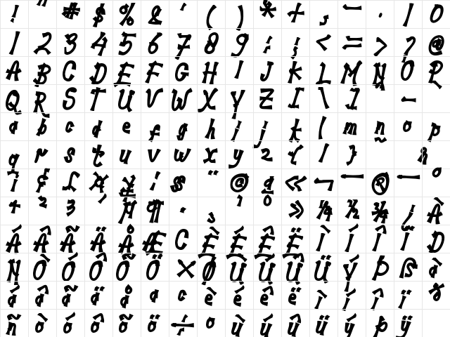 Miawmeow Regular  glyph index