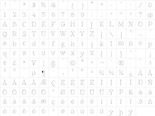 ZnikomitNo25 Regular  glyph index