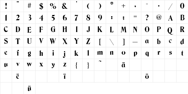 Bernase Normal  glyph index