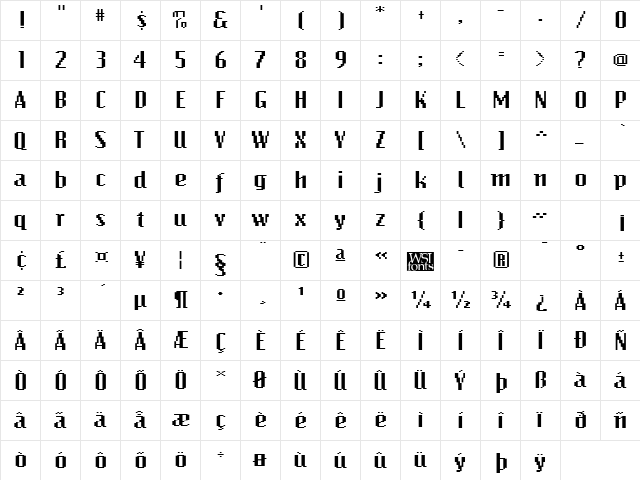BitmapWide Regular  glyph index