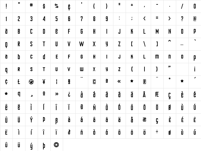 NicotineJazz Regular  glyph index