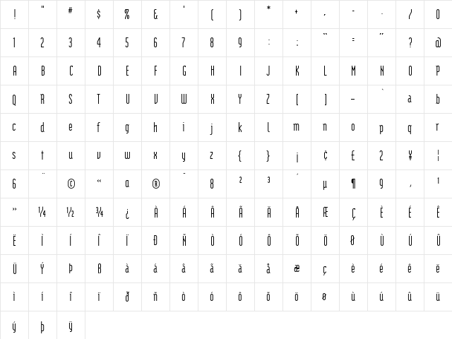 Modular Regular  glyph index