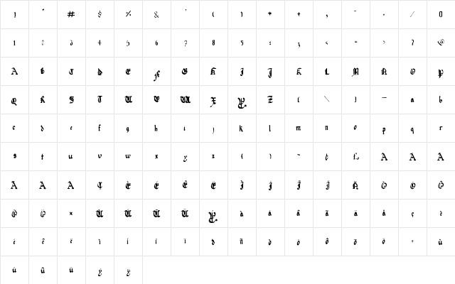 Quadrata Preciosa Extended Medium  glyph index