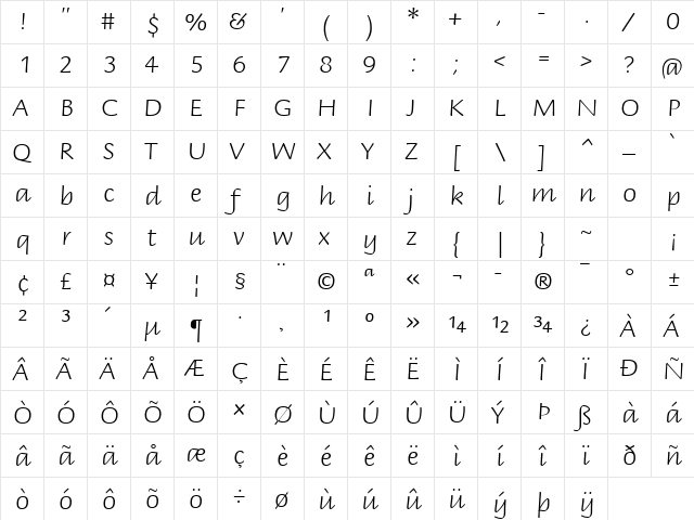 Briem Script Std Light Regular  glyph index