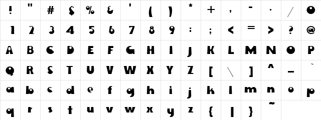 Rudder Regular  glyph index