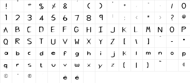 REBECCA Regular  glyph index