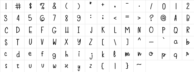 Calm Down Regular  glyph index