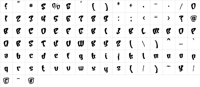Charamel Bold  glyph index