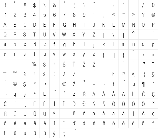 NimbuSanDEELigCon Regular  glyph index