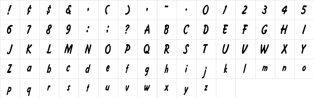 FritzerCondensed Regular  glyph index