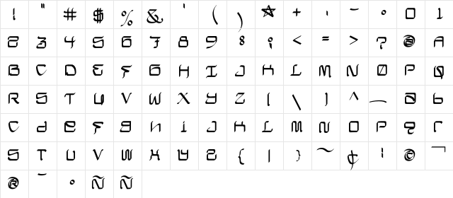 CaliChisel_Free Regular  glyph index