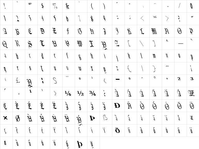 BounceBackText110 Regular  glyph index