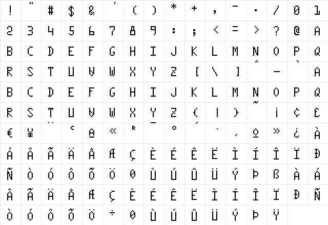 Monocule Regular  glyph index