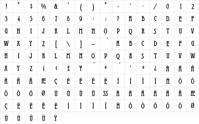 GaladrielEF Regular  glyph index