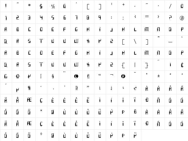 Baluster Medium  glyph index