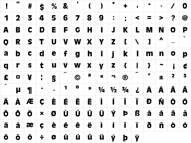 AntiqueOlive Regular  glyph index