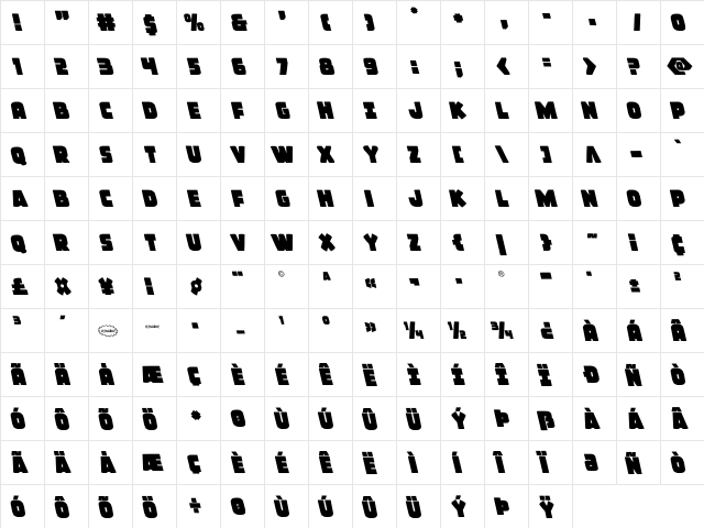 Frost Giant Leftalic Italic  glyph index